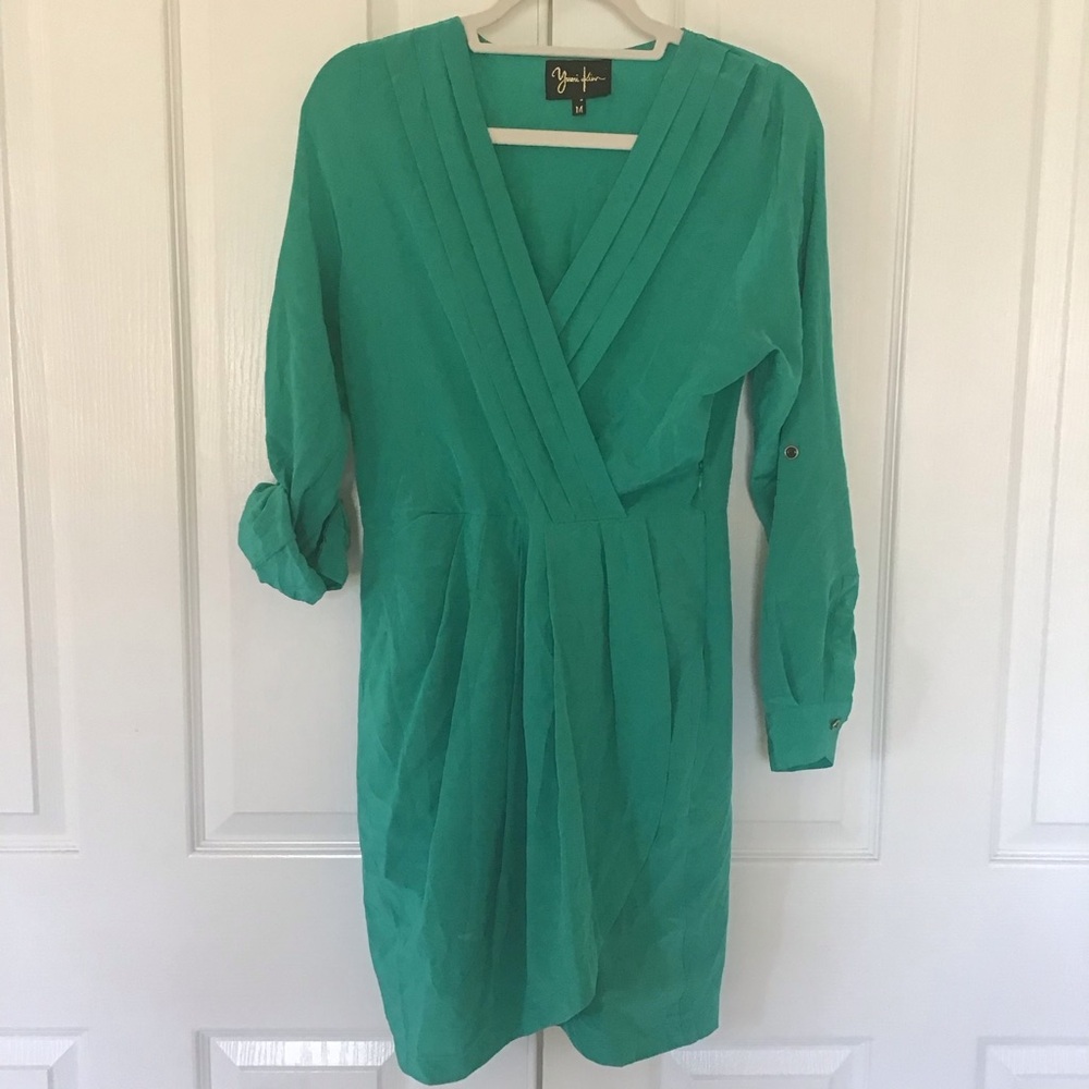 Yumi Kim silk faux wrap dress green M